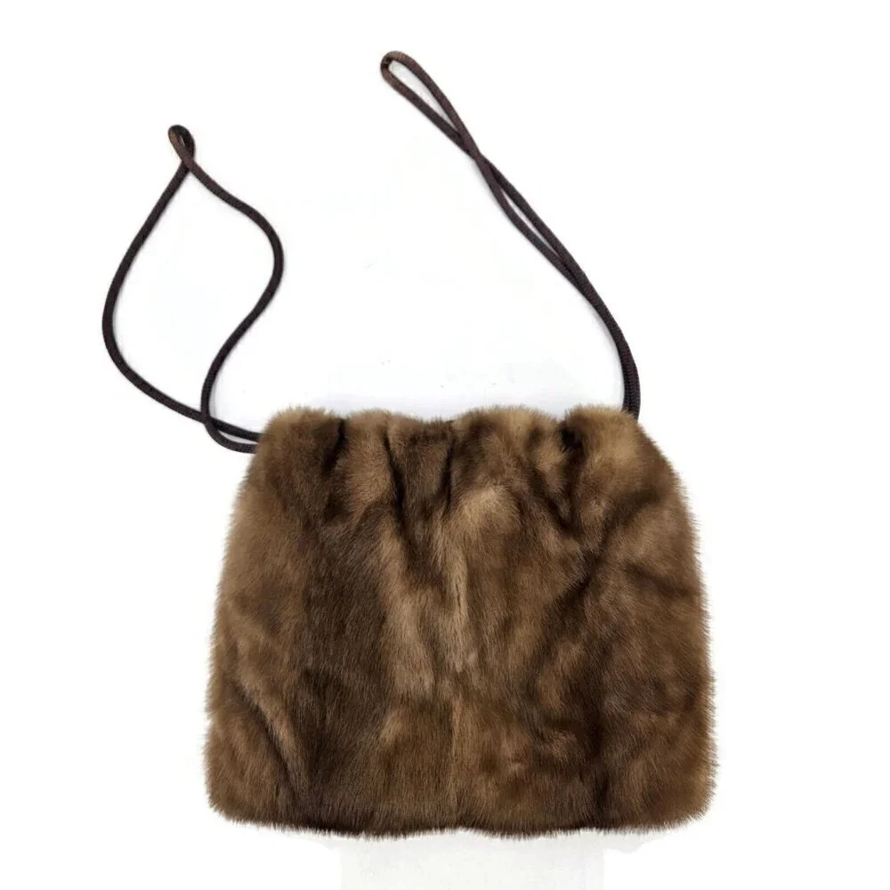 Vintage Brown Mink Muff Handwarmer Zippered Purse